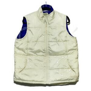 Gander Mountain Puffer Vest Women's Size 1X White with Blue Plaid Lining